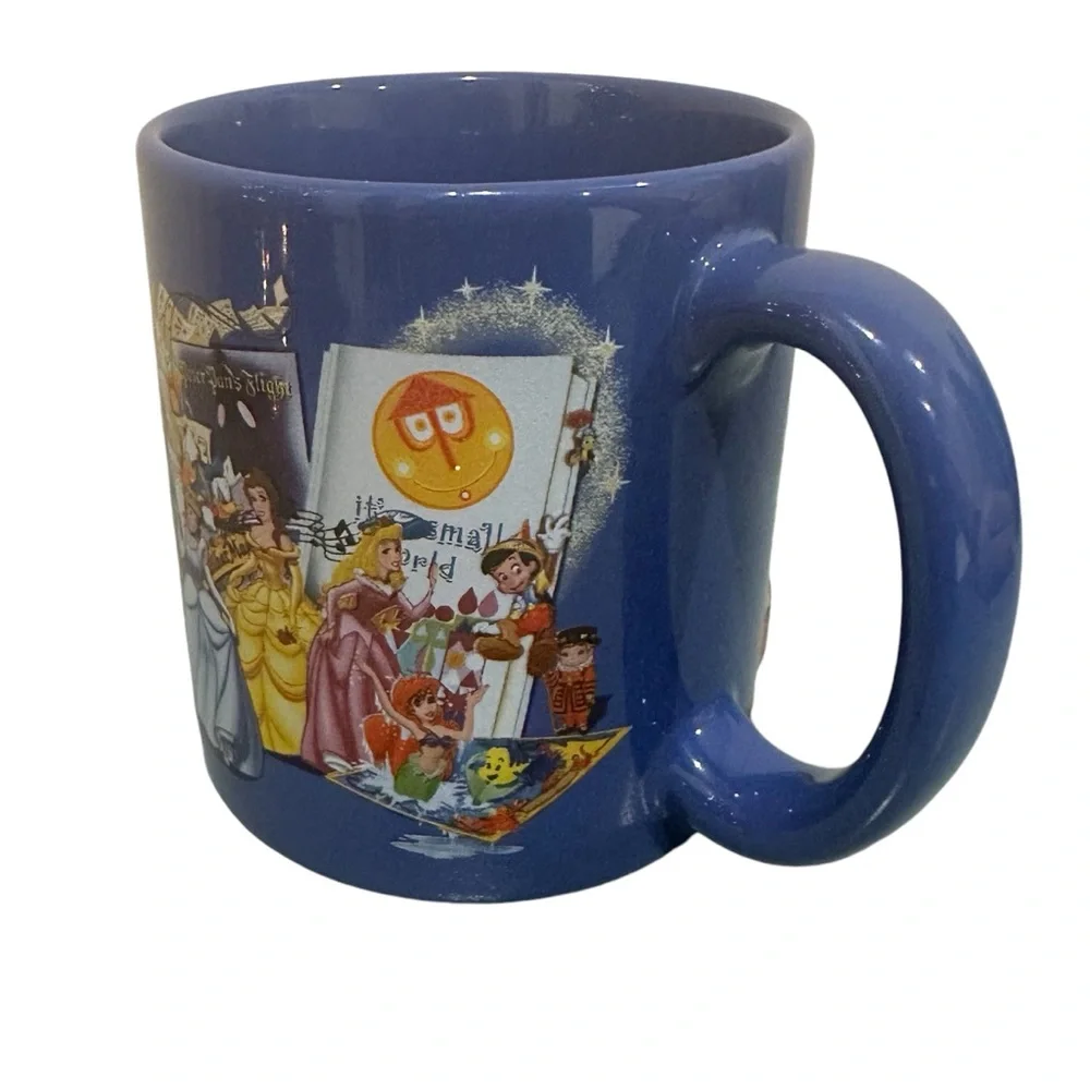 Disney Parks Magic Kingdom 3D Embossed Coffee Mug Blue Mickey Pooh‎ Castle